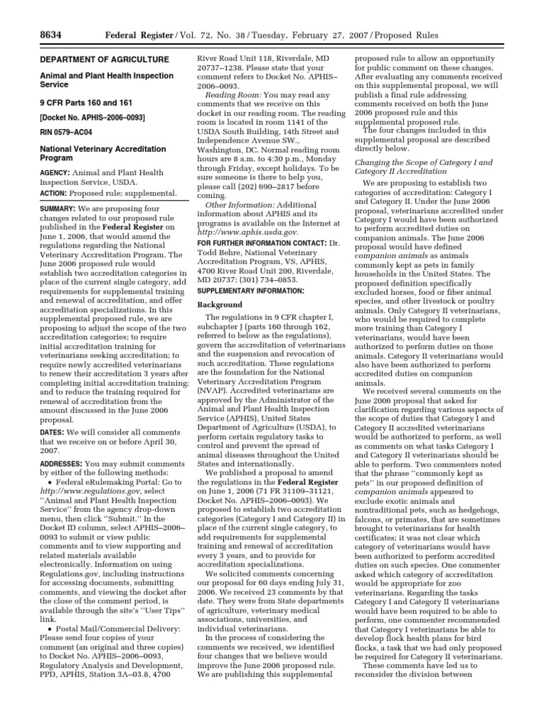 Proposed Rule: National Veterinary Accreditation Program | PDF ...