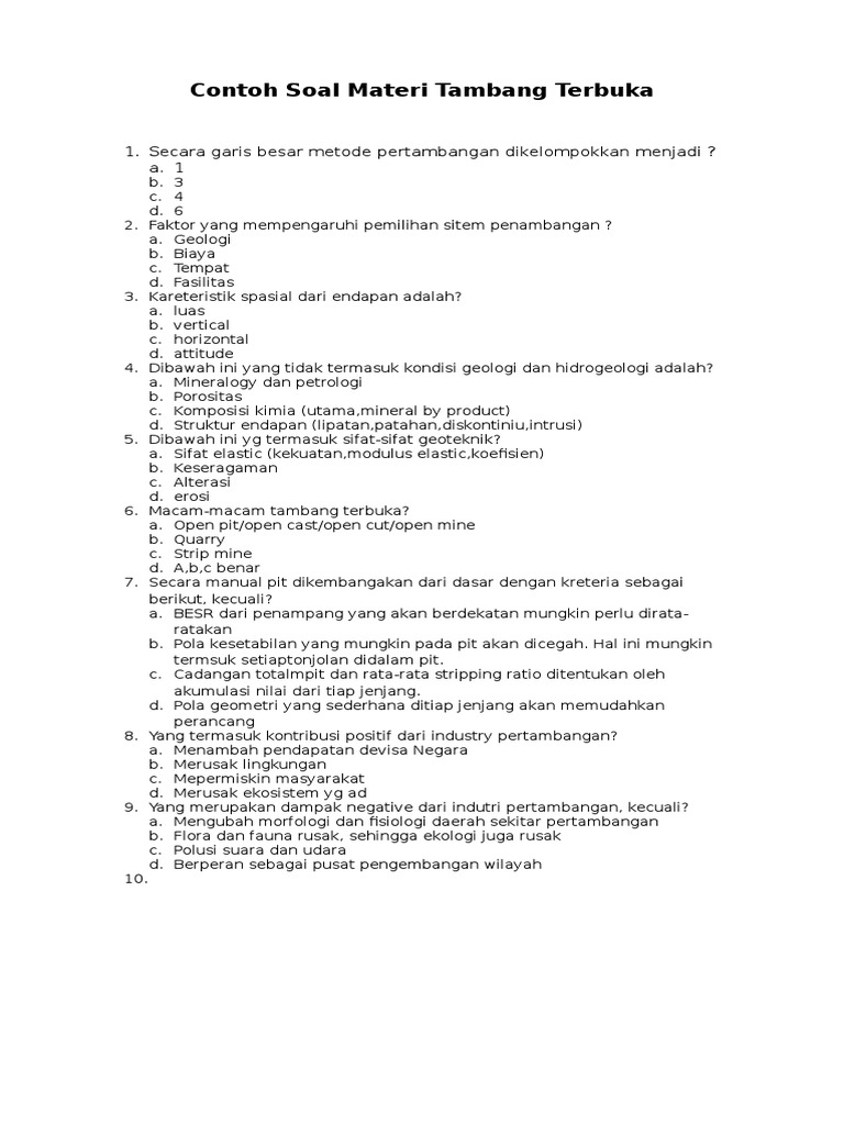 Contoh Soal Materi Tambang Terbuka PDF