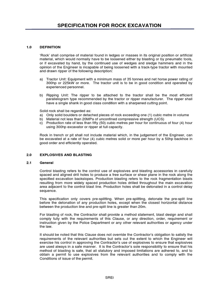 Specification for Rock Excavation | Surveying | Explosive Material