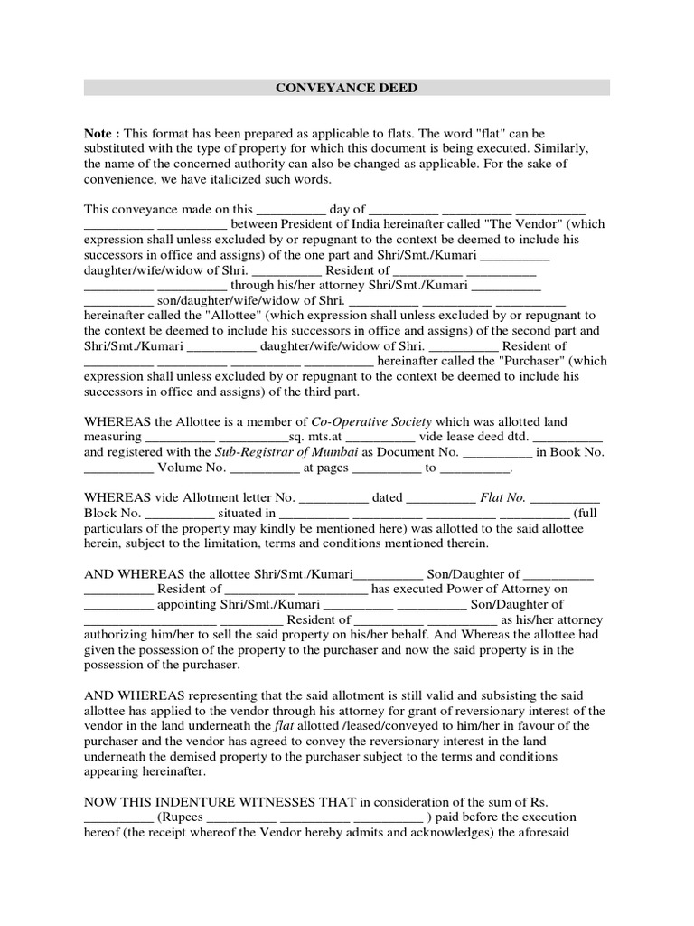 Conveyance Deed Format for Flats | PDF
