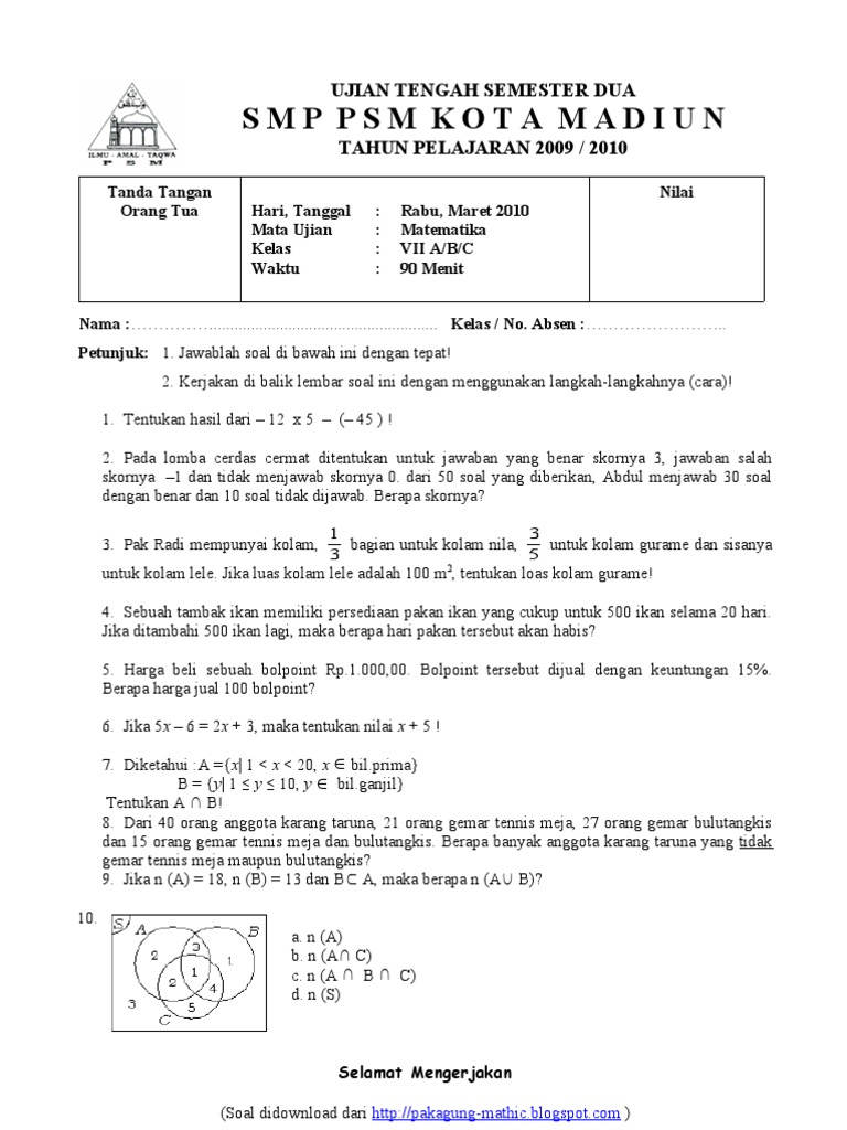 Kisi Kisi Uts Mate Kelas Vii Semester 2