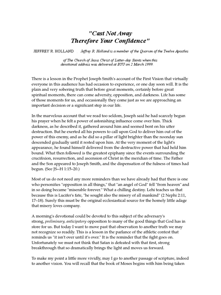 "Cast Not Away Therefore Your Confidence" Jeffrey R. Holland PDF