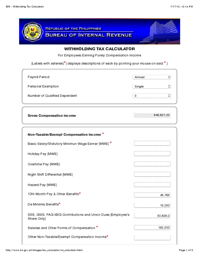 BIR Witholding Tax Calculator PDF PDF