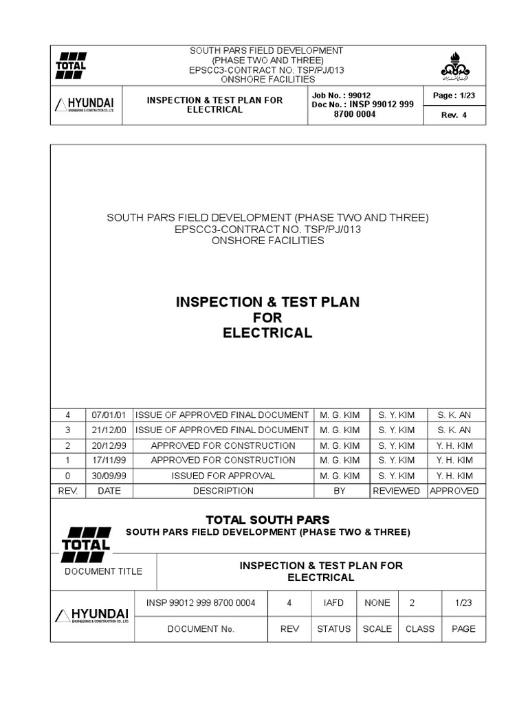 Electrical Inspection & Test Plan | PDF | Anode | Electrical Equipment