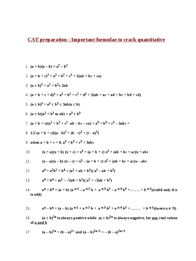 Maths Formulas For Cat Pdf Euclidean Geometry Euclidean Plane Geometry