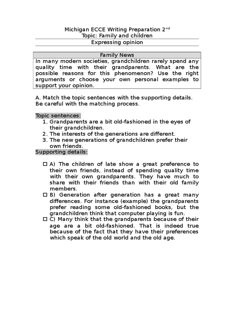 ECCE Writing: Family & Generational Gaps | PDF
