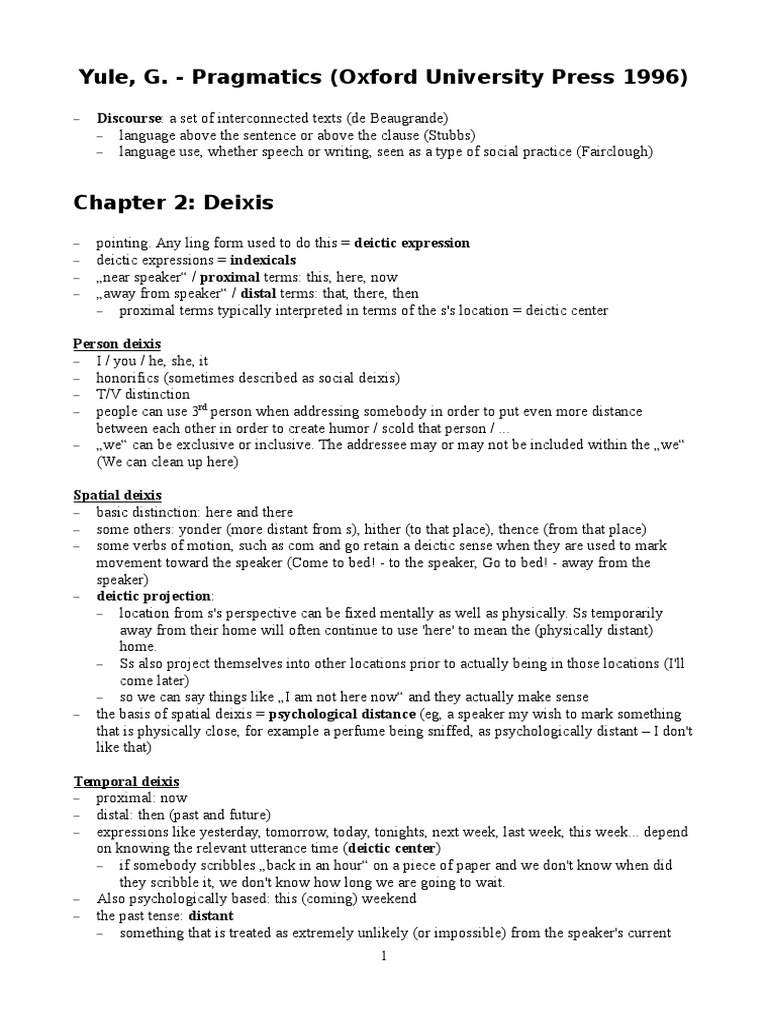 Yule Pragmatics Notes | PDF | Epistemology | Human Communication