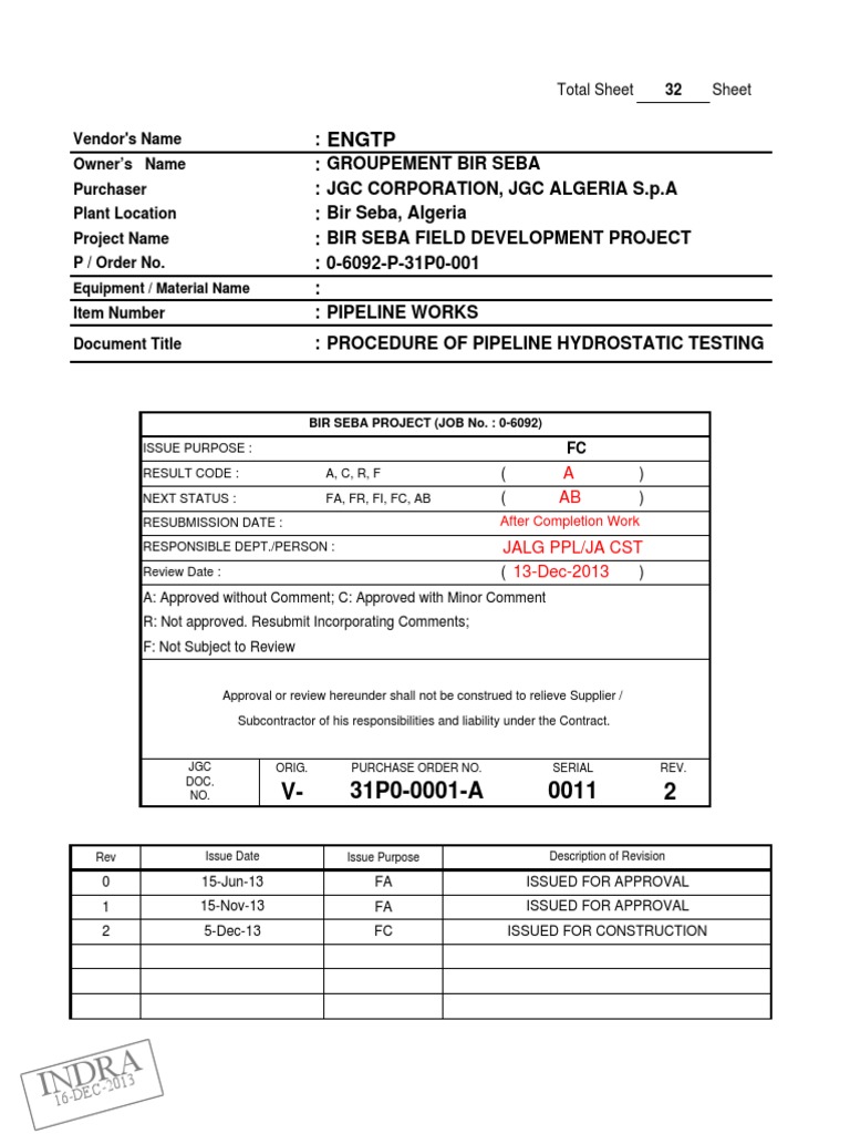 Pipeline Hydrostatic Testing Procedure | PDF | Calibration | Pipeline ...