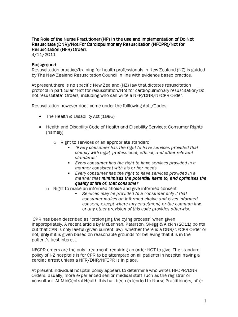 NPs and DNR Orders Nov 11 Cardiopulmonary Resuscitation Service