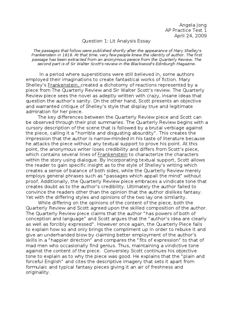 frankenstein comparison essay