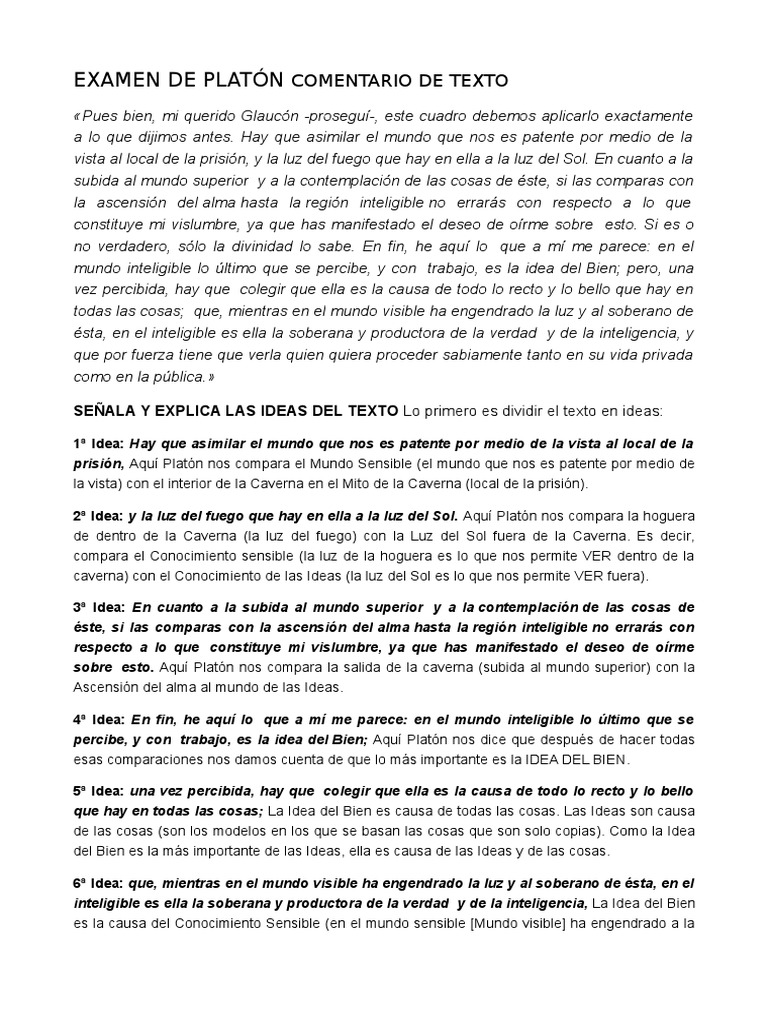 Platon Comentario de Texto Platón Conocimiento