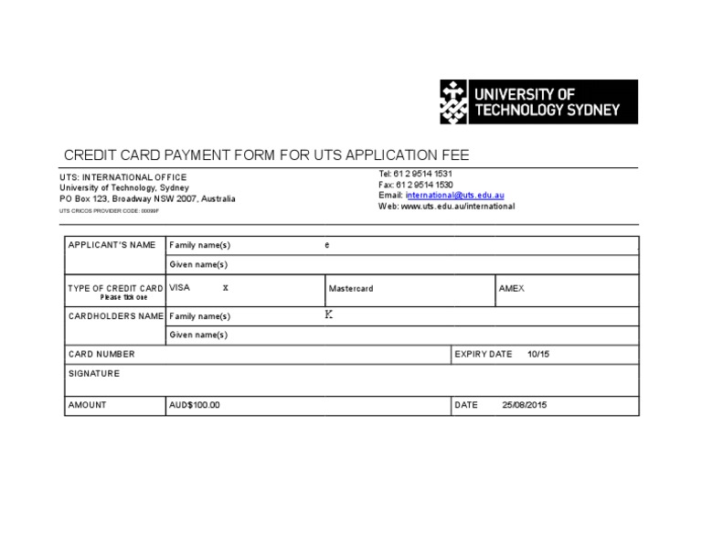 UTS Application Fee Payment Form | PDF | Business