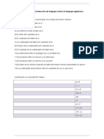 Ejercicios de Repaso de Traducción de Lenguaje Común Al Lenguaje Algebraico