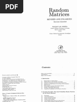 ランダム行列 Random Matrices, by Mehta 英語版 ランダム行列 Random Matrices, by Mehta 英語版 論文紹介