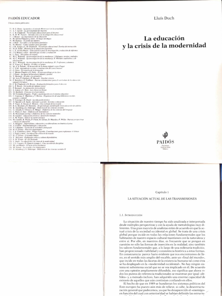La Educación y La Crisis de La Modernidad | PDF | Certeza | Homo Sapiens