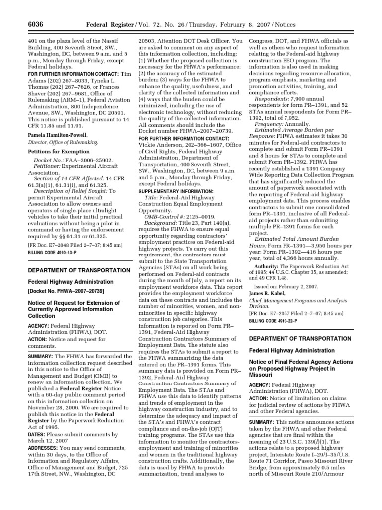 Notice Highway Planning and Construction Licenses Permits, Approvals