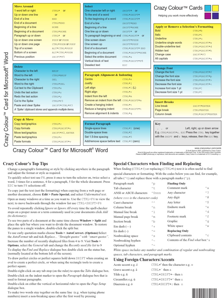 Crazy Colour Card For MS Word | PDF | Paragraph | Notation