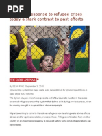 Canada's Response to Refugee Crises Today a Stark Contrast to Past Efforts