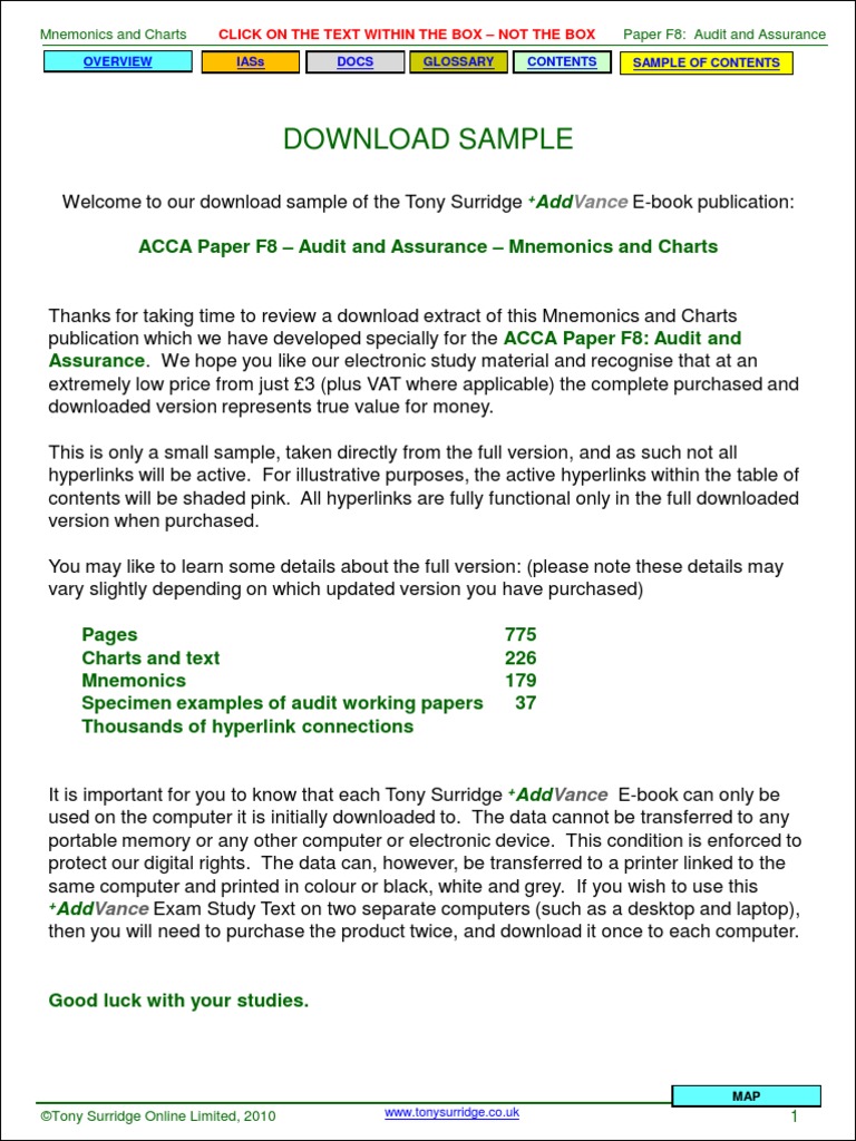 Acca Paper F8 Audit And Assurance International Sample Chapter From Www Tonysurridge Co Uk Financial Audit Internal Control