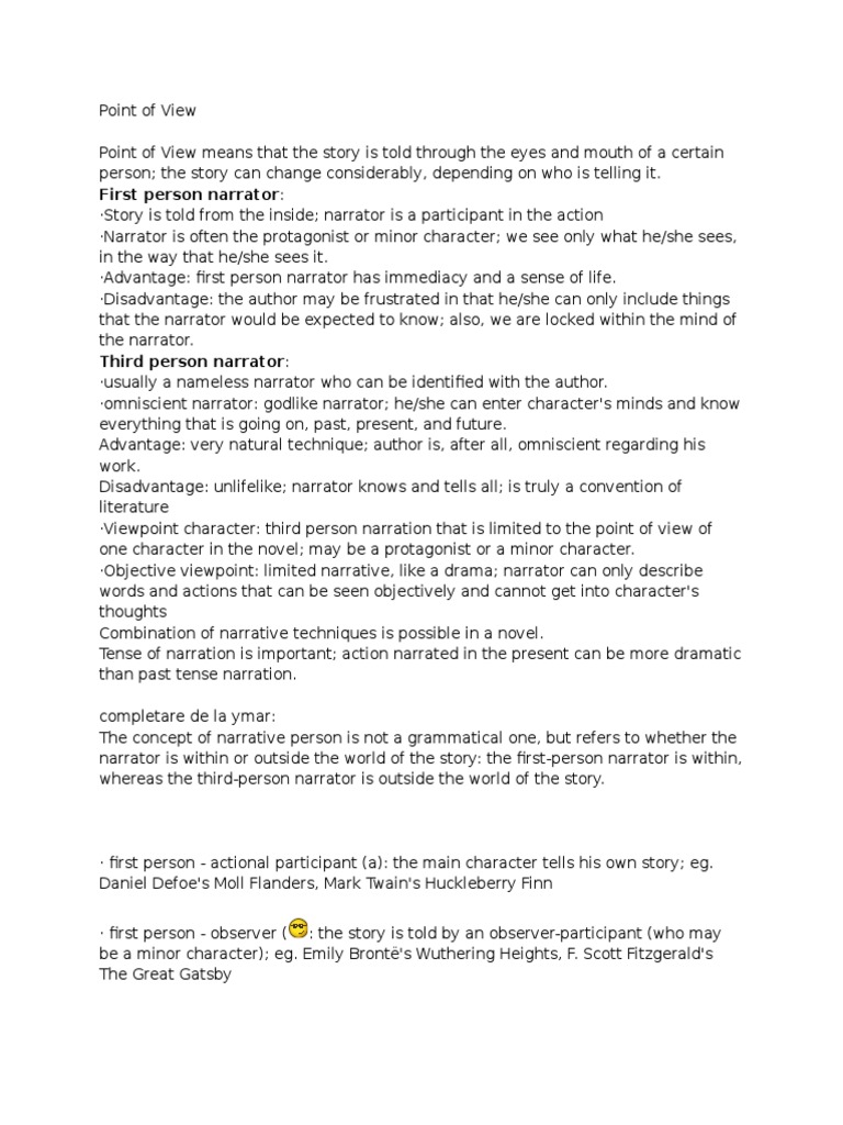 Point Of View Narration Narrative