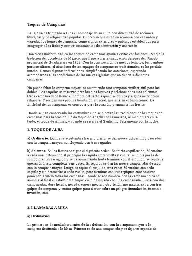 Toques de Campanas en la Misa | PDF | Misa (liturgia) | eucaristía