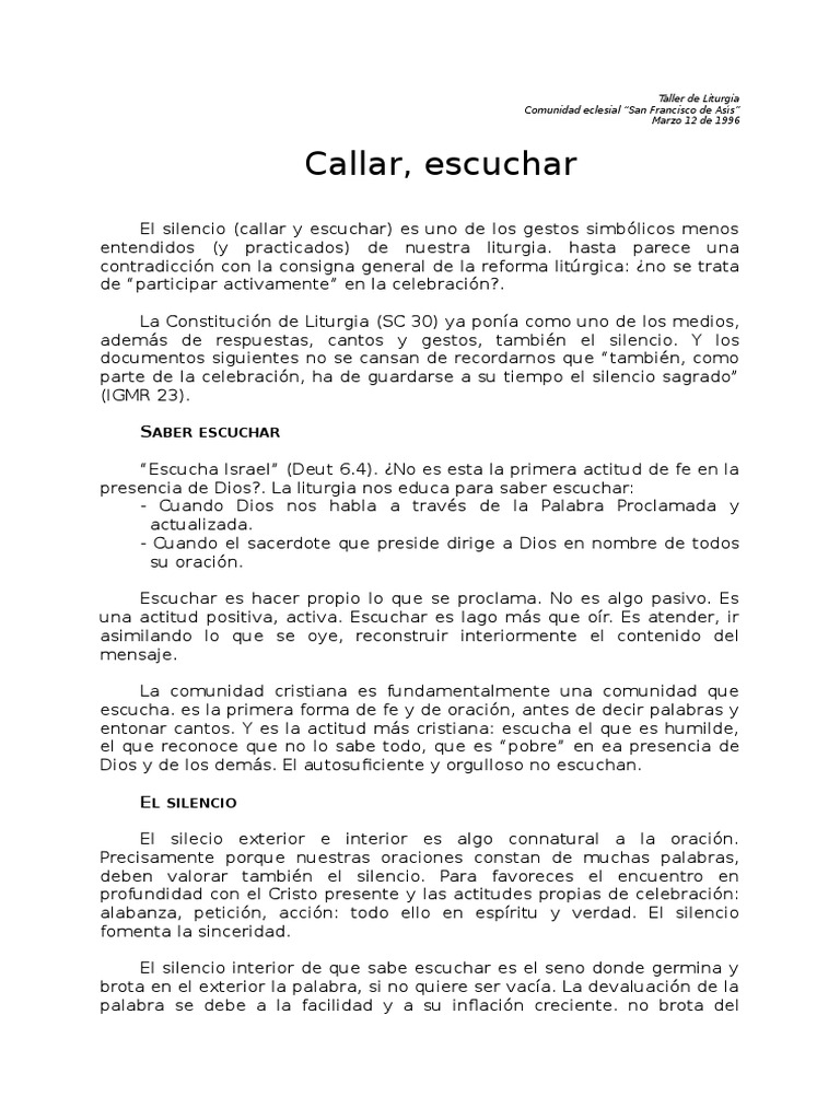 El Silencio en la Liturgia Cristiana | PDF | Religión y espiritualidad