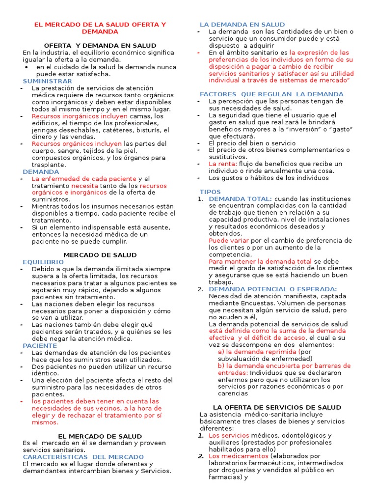 El Mercado de La Salud Oferta y Demanda | PDF | Bienes | Mercado (economía)
