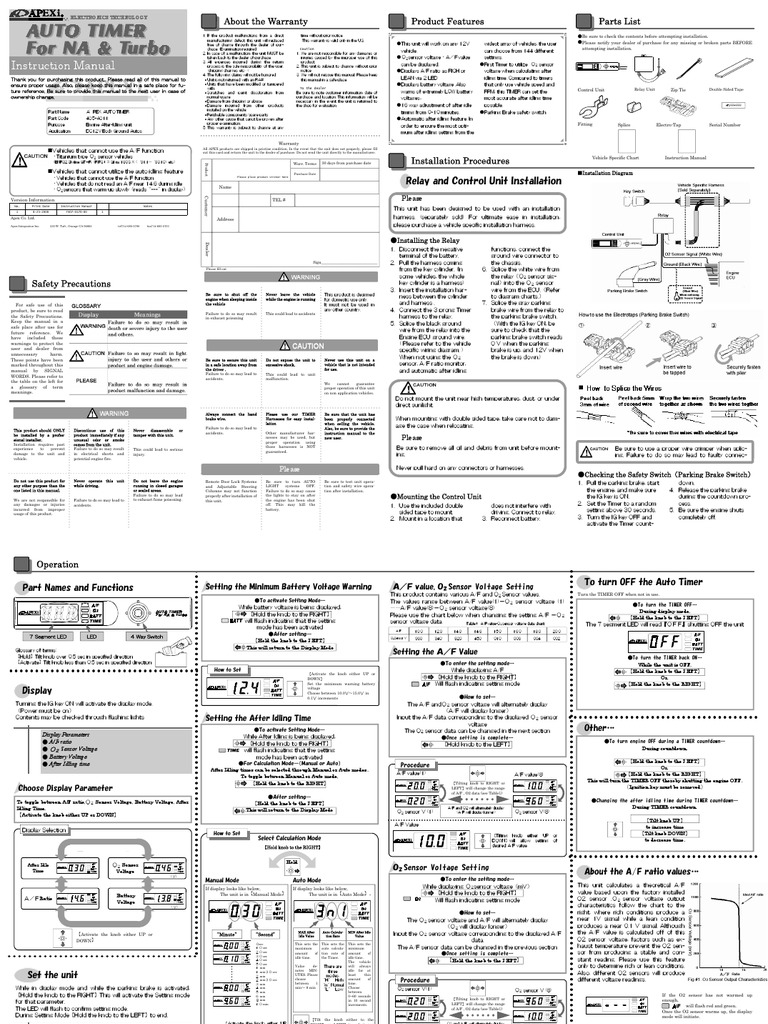 Apex'i Auto Timer Manual | Switch | Relay