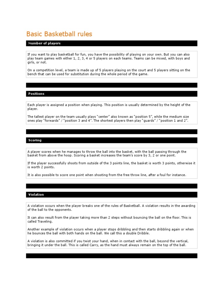 Basic Basketball Rules | PDF | Rules | Gaming
