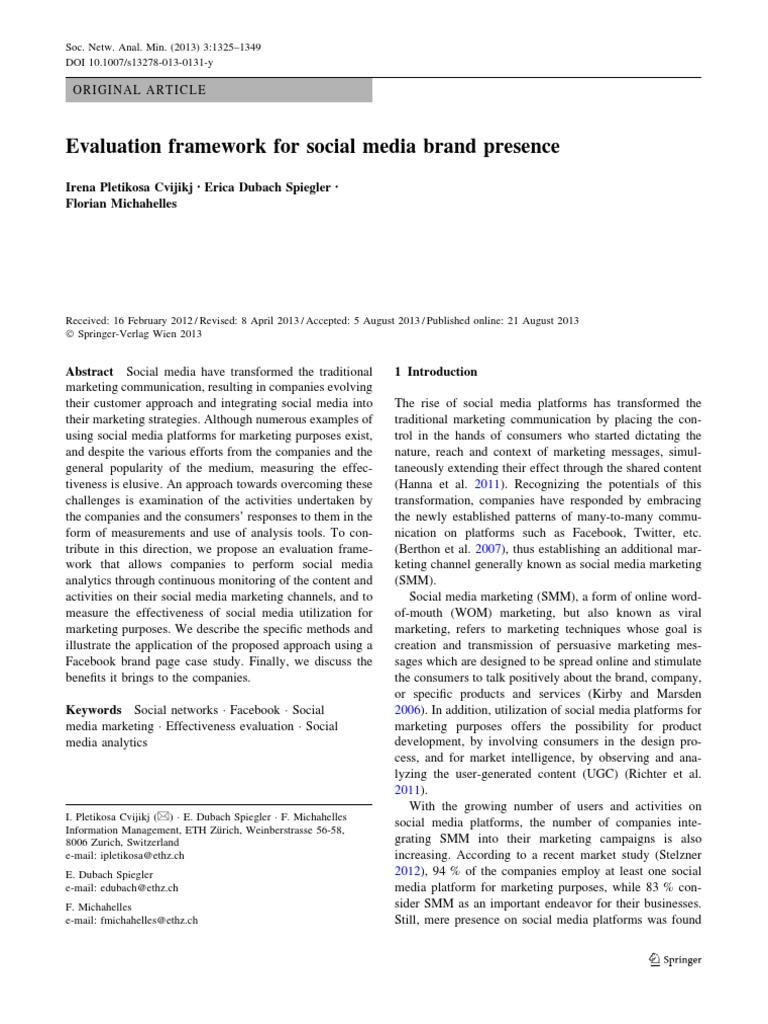 Evaluation Framework For Social Media Brand Presence - Libdl - Ir | PDF ...