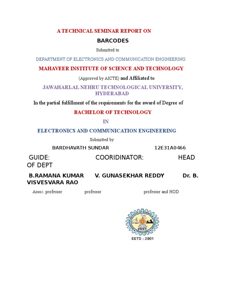 Technical Report on Barcodes | PDF | Technology & Engineering
