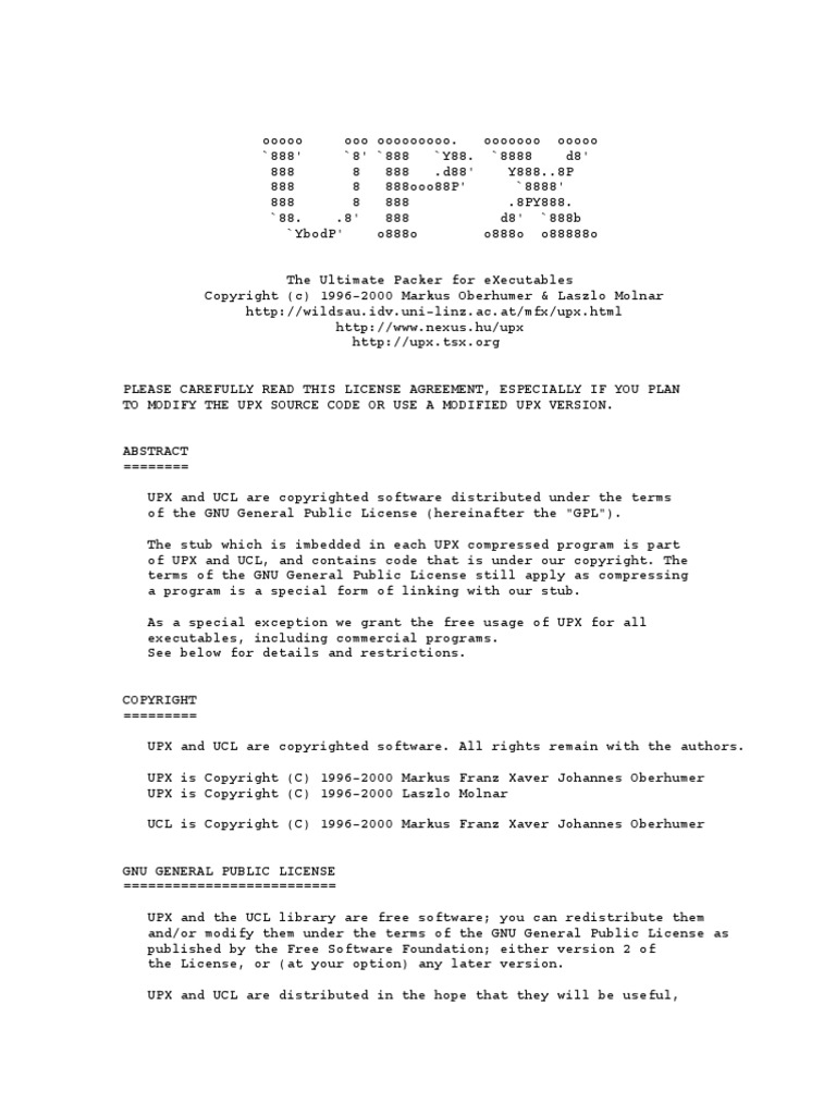UPX 1.0 License - English | PDF | Gnu | Source Code