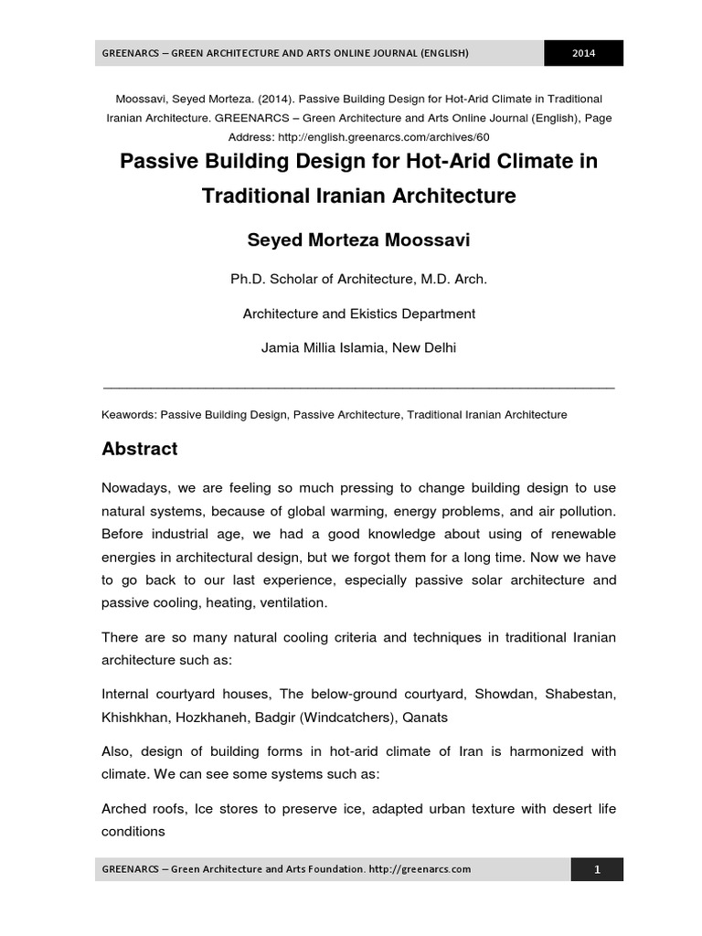 Passive Design in Iranian Architecture | PDF | Sustainable Architecture ...
