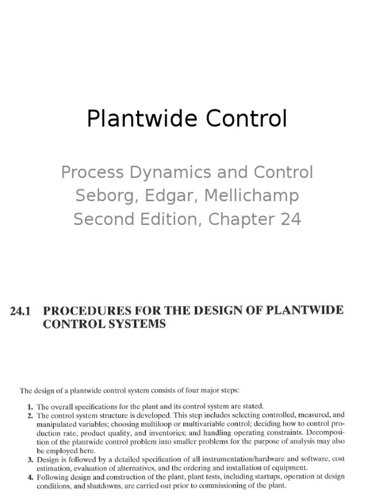 Plantwide Control Process Dynamics and Control Edgar, Mellichamp Second Edition