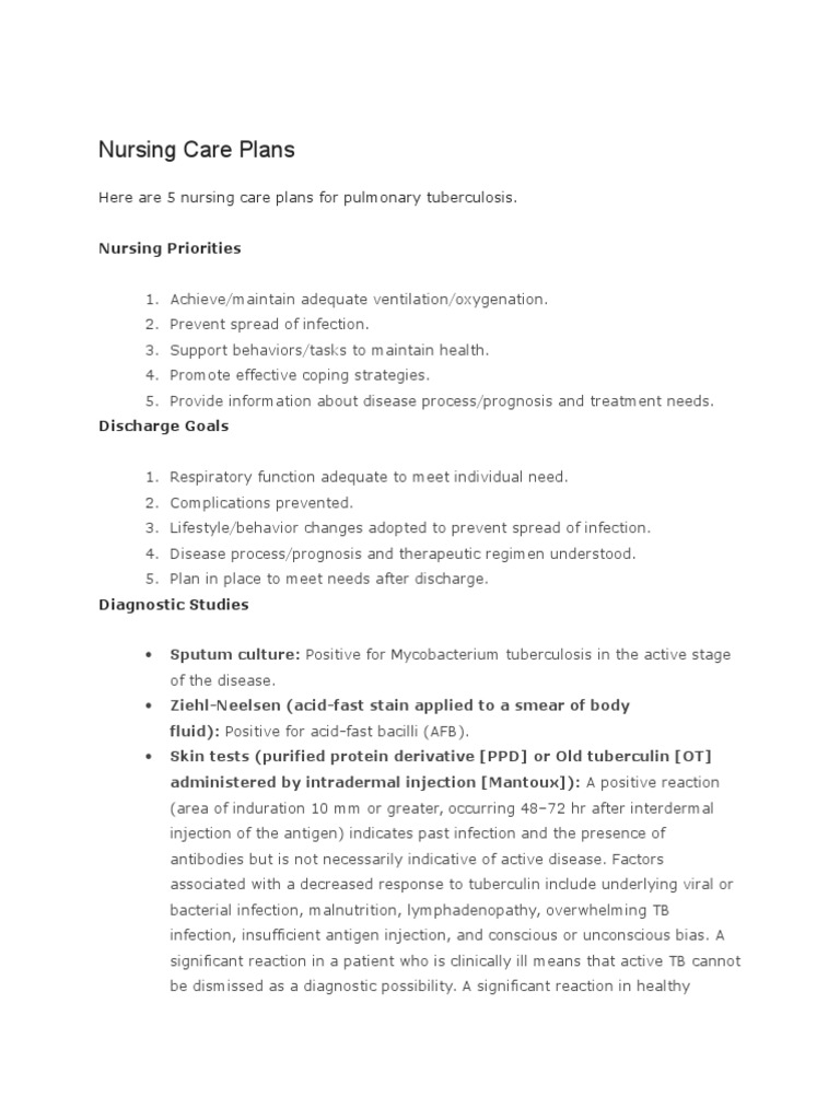 TB Nursing Careplan Tuberculosis Infection