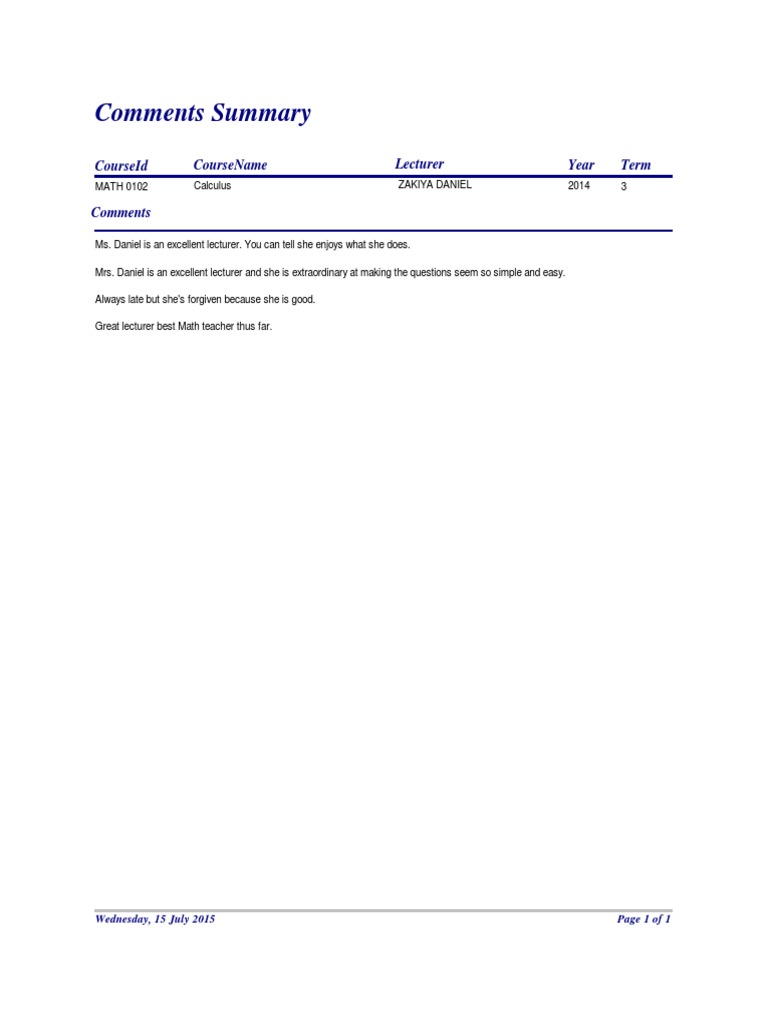 Commentssummary Calculus | PDF