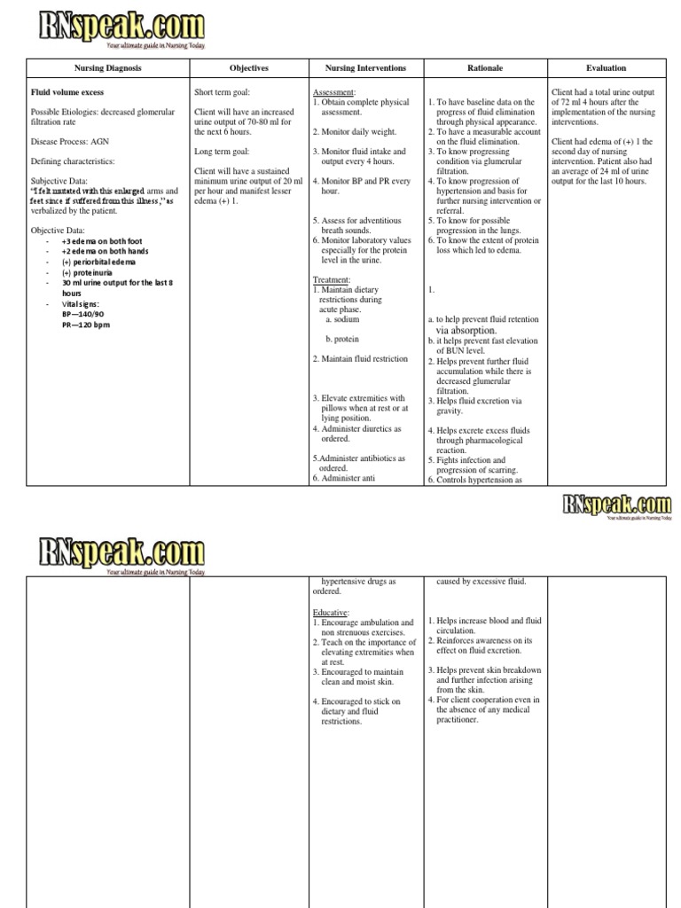 Acute Glomerulonephritis - AGN - Nursing Care Plan | PDF | Edema ...