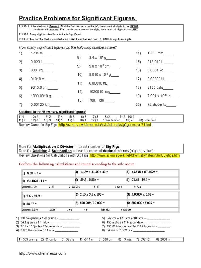 Practice Problems For Sig Figs | PDF
