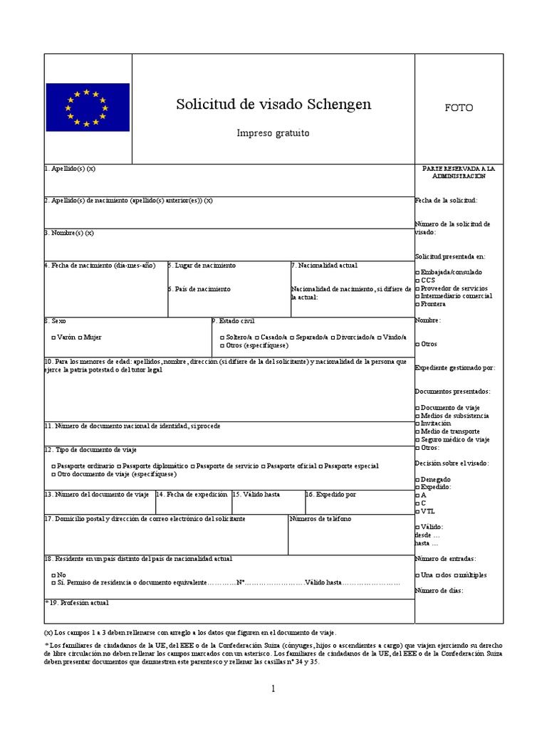 Solicitud de Visado Schengen Español Estado miembro de la Unión