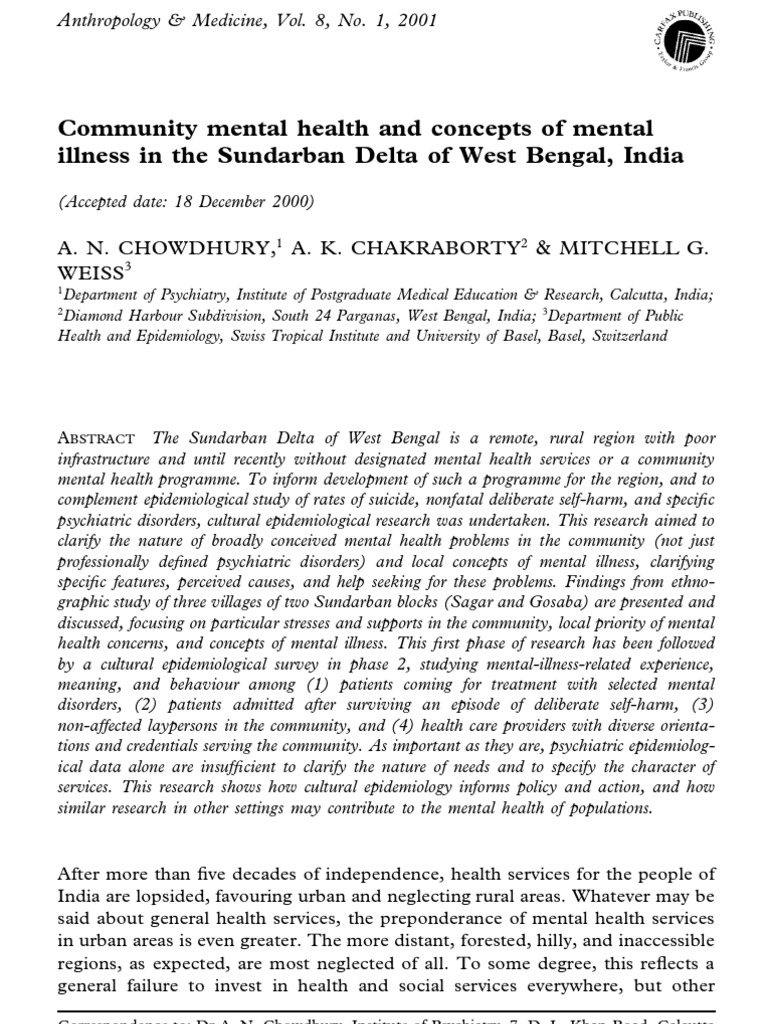Community Mental Health in Sundarban | PDF | Mental Disorder | Psychiatry