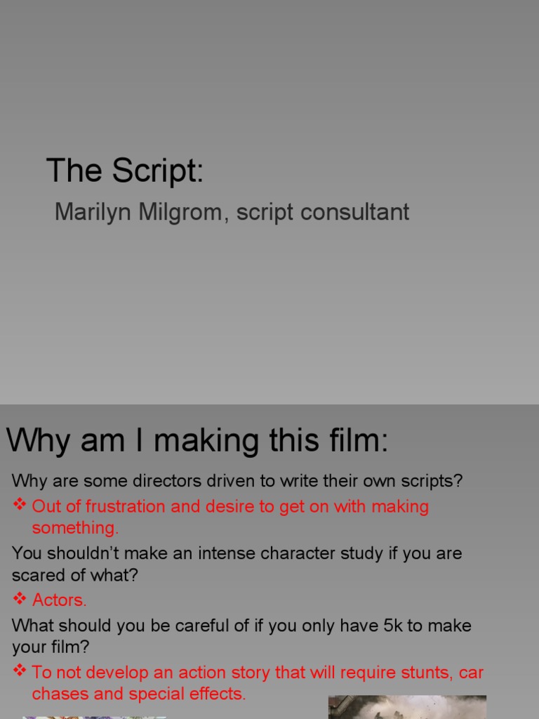 The Script by Marilyn Milgrom | PDF | Screenplay | Plot (Narrative)