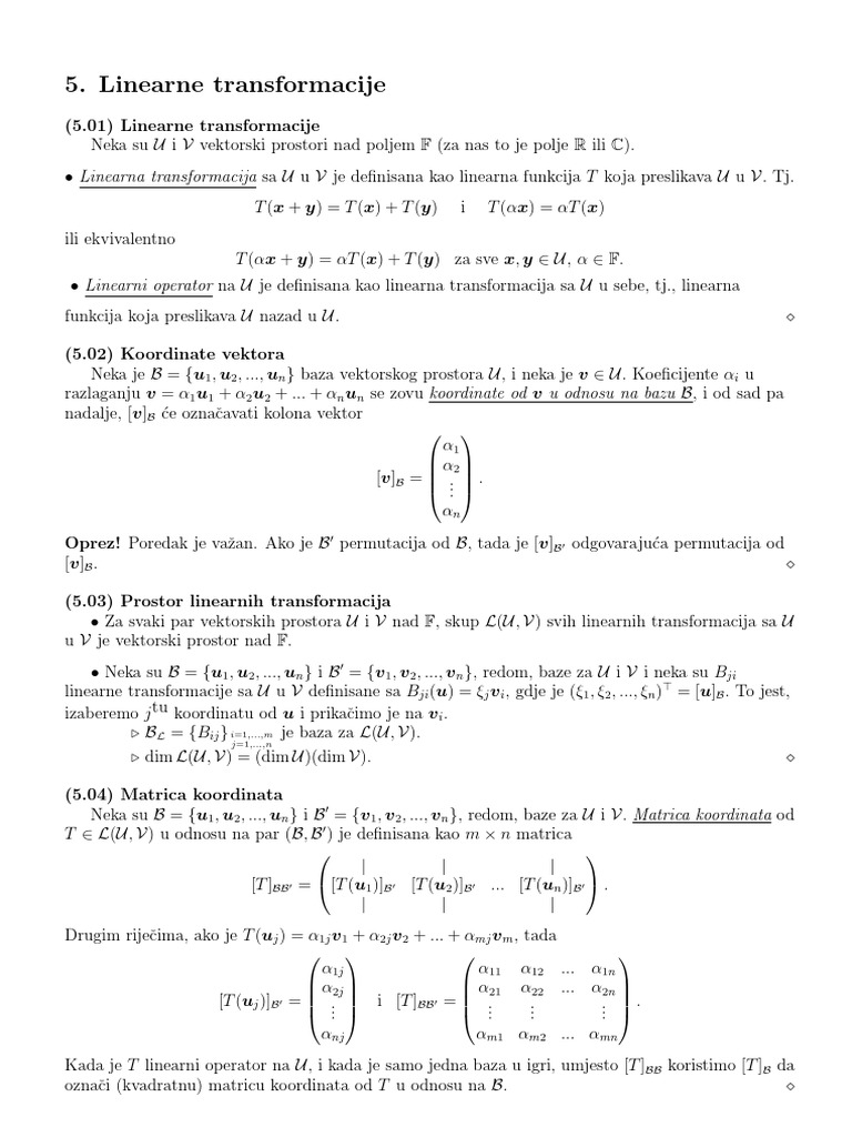 Linearne Transformacije i Matrice | PDF | Teaching Methods & Materials