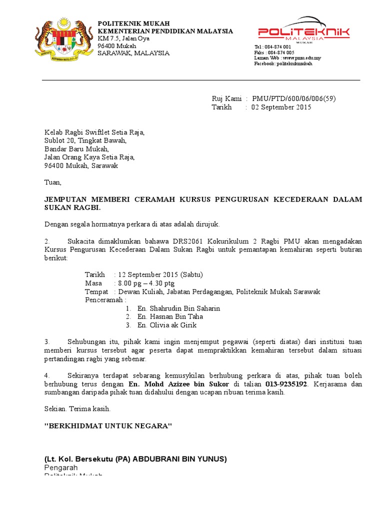 Surat Jemputan Penceramah Kursus Letter 7saudara Com