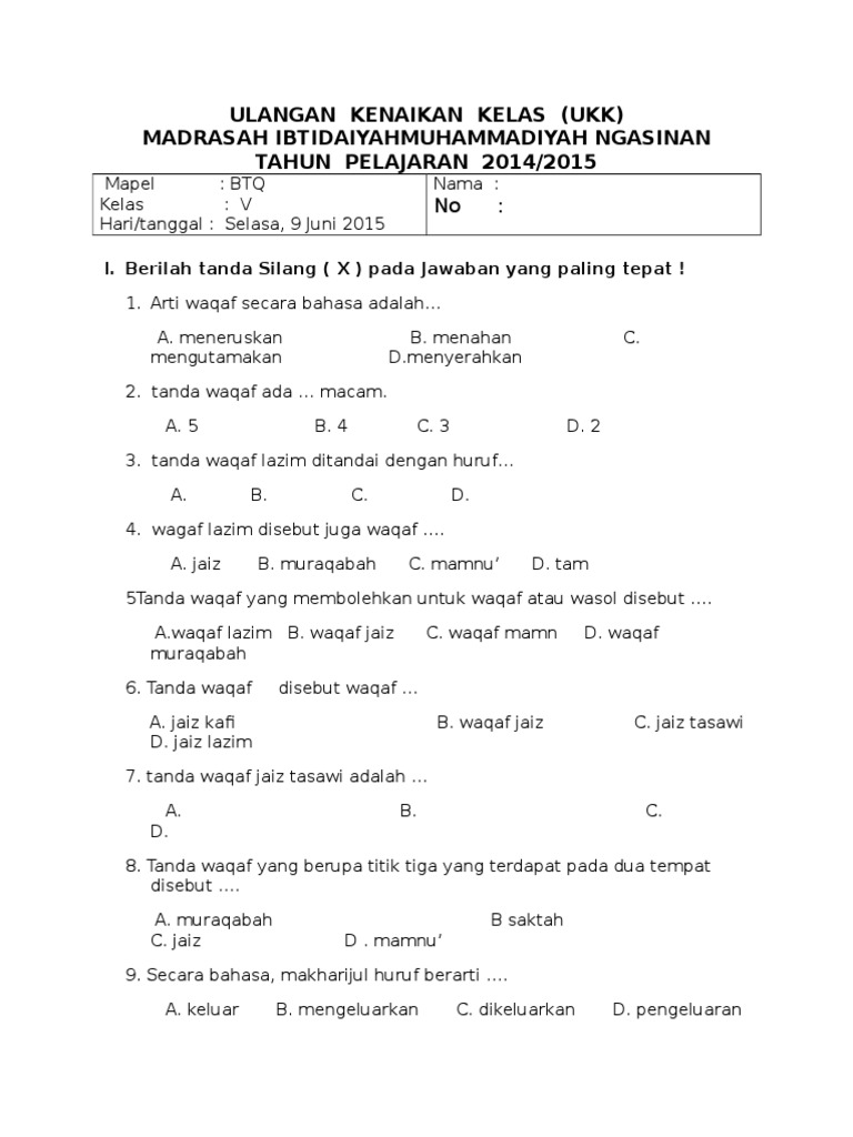 View Soal Uts Btq Kelas 5 Semester 2 Dan Kunci Jawaban Pics