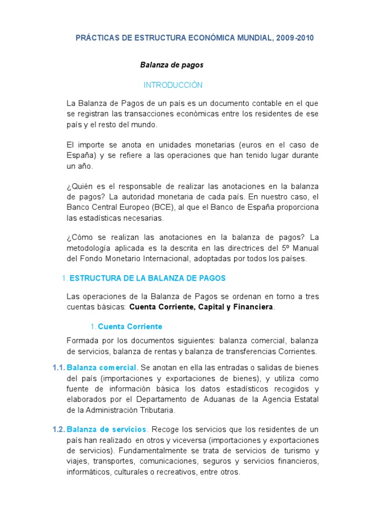 Estructura de la Balanza de Pagos 2009-2010 | PDF | Balance de pagos ...