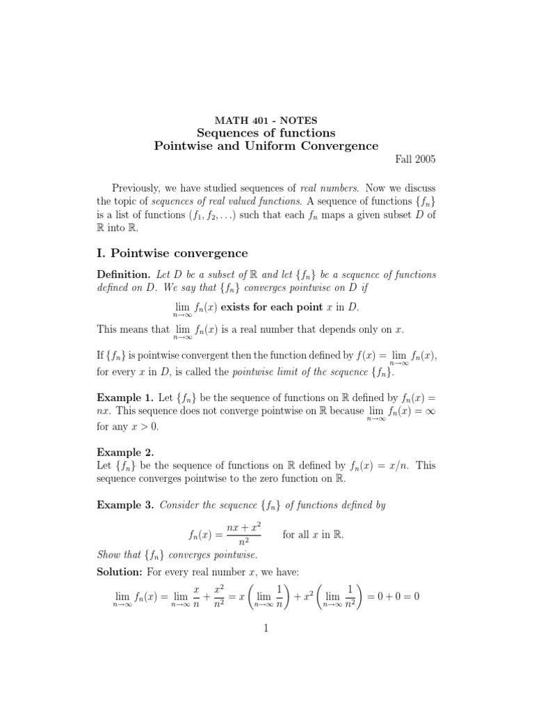 Pointwise and Uniform Convergence in Functions | PDF
