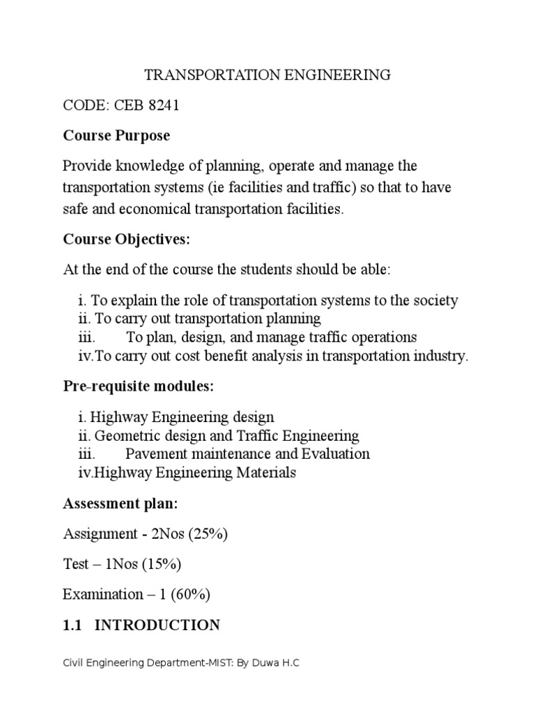 Transportation Engineering Transport Traffic