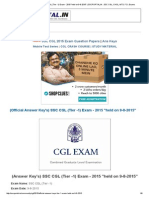 (Official Answer Key's) SSC CGL (Tier - 1) Exam - 2015 - Held On 9-8-2015 - SSCPORTAL