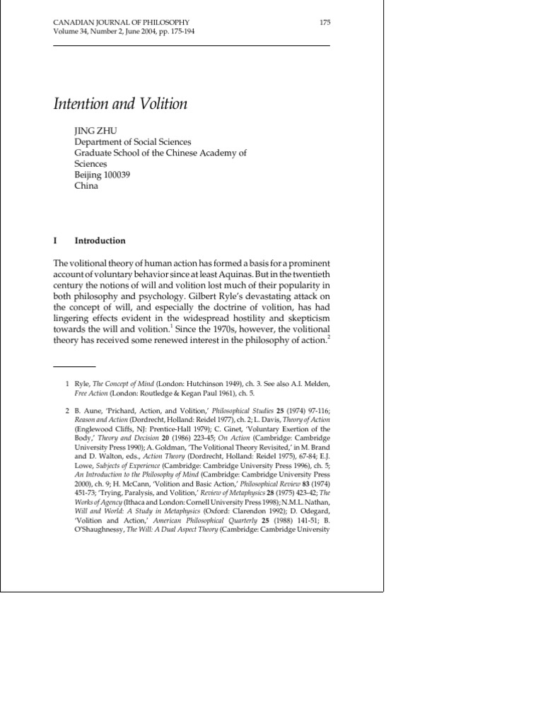 Intention and Volition | PDF | Intention | Mind