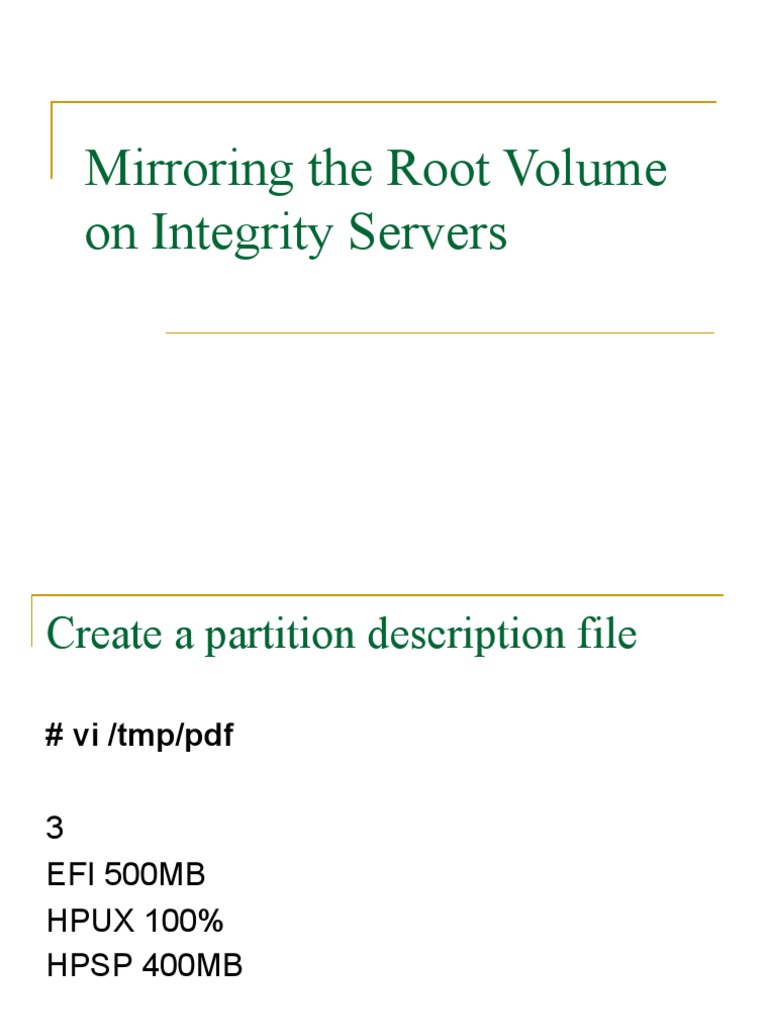 Mirror Root Volume on Integrity Servers | PDF